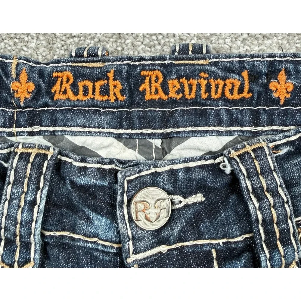 Rock Revival Tarmon Straight Jeans Mens 32x32 Medium Wash Distressed Denim